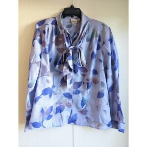 Pykettes Women's Floral Purple Long Sleeve Tied Neckline Blouse Top Size L